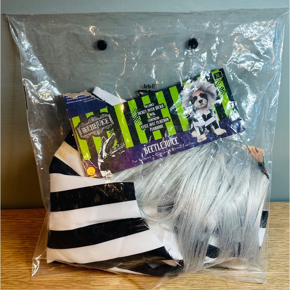Beetlejuice Dog Costume XL Rubie's Striped Jacket Wig Pet Halloween 580051 - Picture 3 of 15